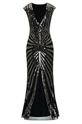 Schwarz Mermaid 1920er Pailletten Flapper Kleid